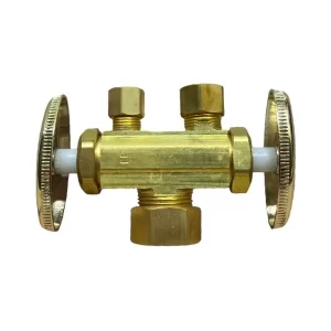 1/4" OD X 3/8" OD X 5/8" OD Brass Dual Shutoff Stop (Lead-Free)