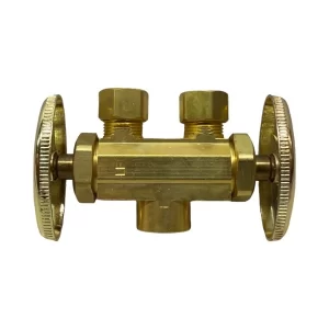 3/8" OD X 3/8" OD X 1/2" SWT Brass Dual Shutoff Stop (Lead-Free)