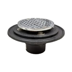 2" Cast Iron No-Hub Shower Drain with 4" Round Chrome-Plated Brass Strainer