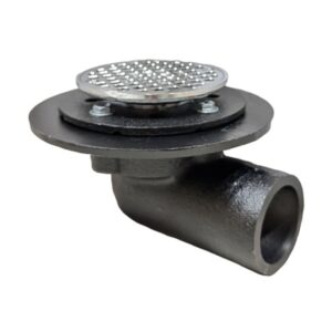 No Hub Cast Iron Side Outlet Shower Drain with Chrome-Plated Brass Strainer (Round)