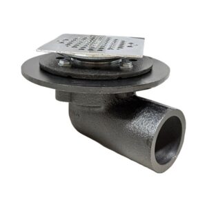 2"  No-Hub Cast Iron Side Outlet Shower Drain With 4" Chrome-Plated Brass Square Strainer